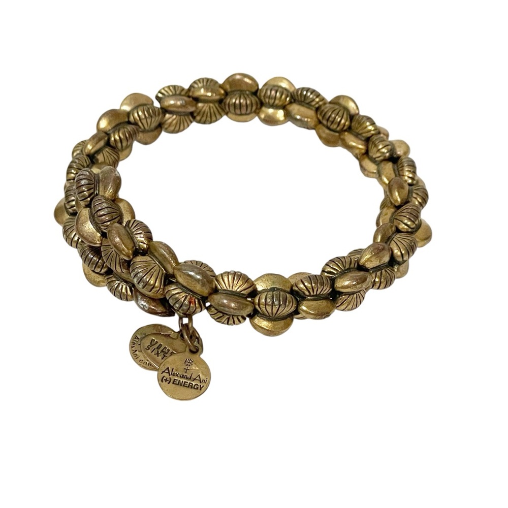 Alex & Ani Energy Groove Wrap Bracelet Vintage Sixty Six 66 Gold Tone